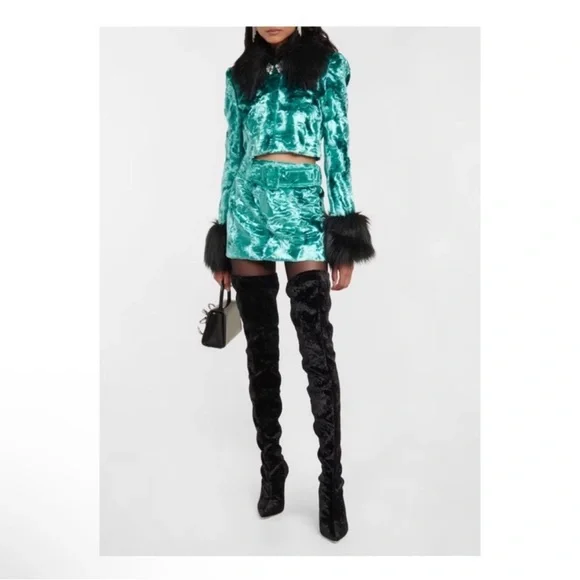 Paris Texas “Mama” Crushed Velvet Over-the-Knee Boots in Hot Pink - Picture 7 of 14